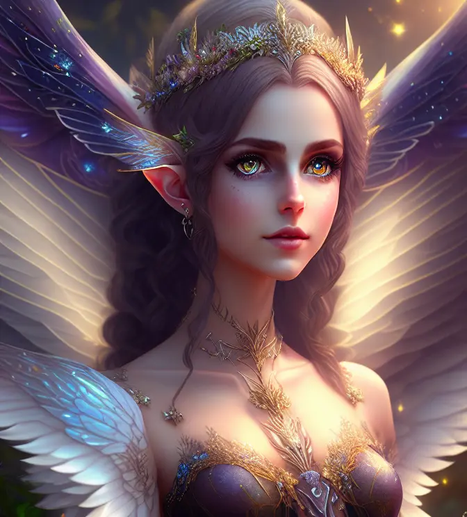 fabulously beautiful fairy elf, luminous wings, cute, 8k, ((masterpiece)), (best quality), (detailed), Beautiful, big, lovely eyes, Beautiful, goddess, nature girl, queen