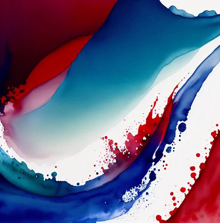 Delicate watercolor illustration, gouache vat texture, watery, silhouetted, blue and red, oozing, fluid, realistic, ultrarealistic, set, white background, Warm color palette, Pastel colors, White background, Cozy, Edge lighting, Masked edges, Gouache, Light gouache