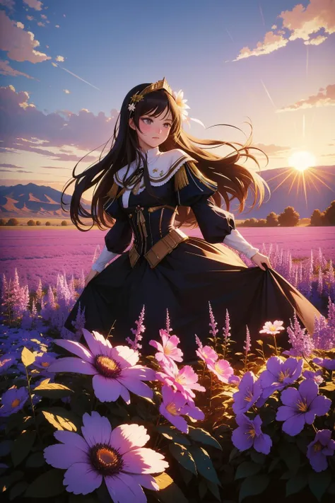 1girl, (art by J.M.W. Turner:1.0) , dark Digital art, behance, overhead angle of a Plain Captivating ("The Battle of Jericho":1.3) , near Weary Cabin, dense flower field with Violet, Smoky Conditions, FOV 90 degrees, Contemporary, Shameless, Dollpunk, Beautifully Lit, pinhole lens, High Contrast, taiji, Decals, professional, wallpaper