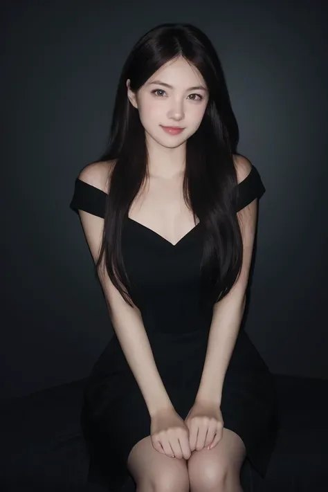 masterpiece, high quality,1girl,<lora:xwwww_v2-000006:0.55>, dress, sitting, looking at viewer, smile,award winning portrait photo of an young norwegian woman,dark backround <lora:lowkey_v1.1:1>