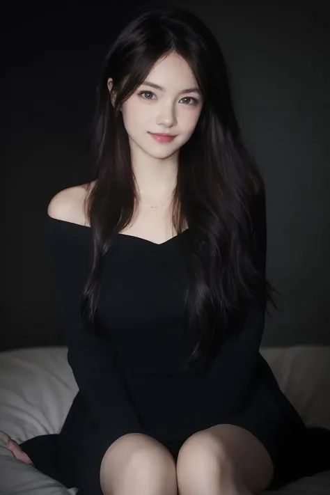 masterpiece, high quality,1girl,<lora:xwwww_v2-000006:0.55>, dress, sitting, looking at viewer, smile,award winning portrait photo of an young norwegian woman,dark backround <lora:lowkey_v1.1:1>
