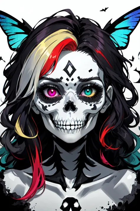 1girl, solo, flamboyant, detailed hair, detailed face, detailed eyes, official art, PoodaBeepVibesV2 Demon_Calavera