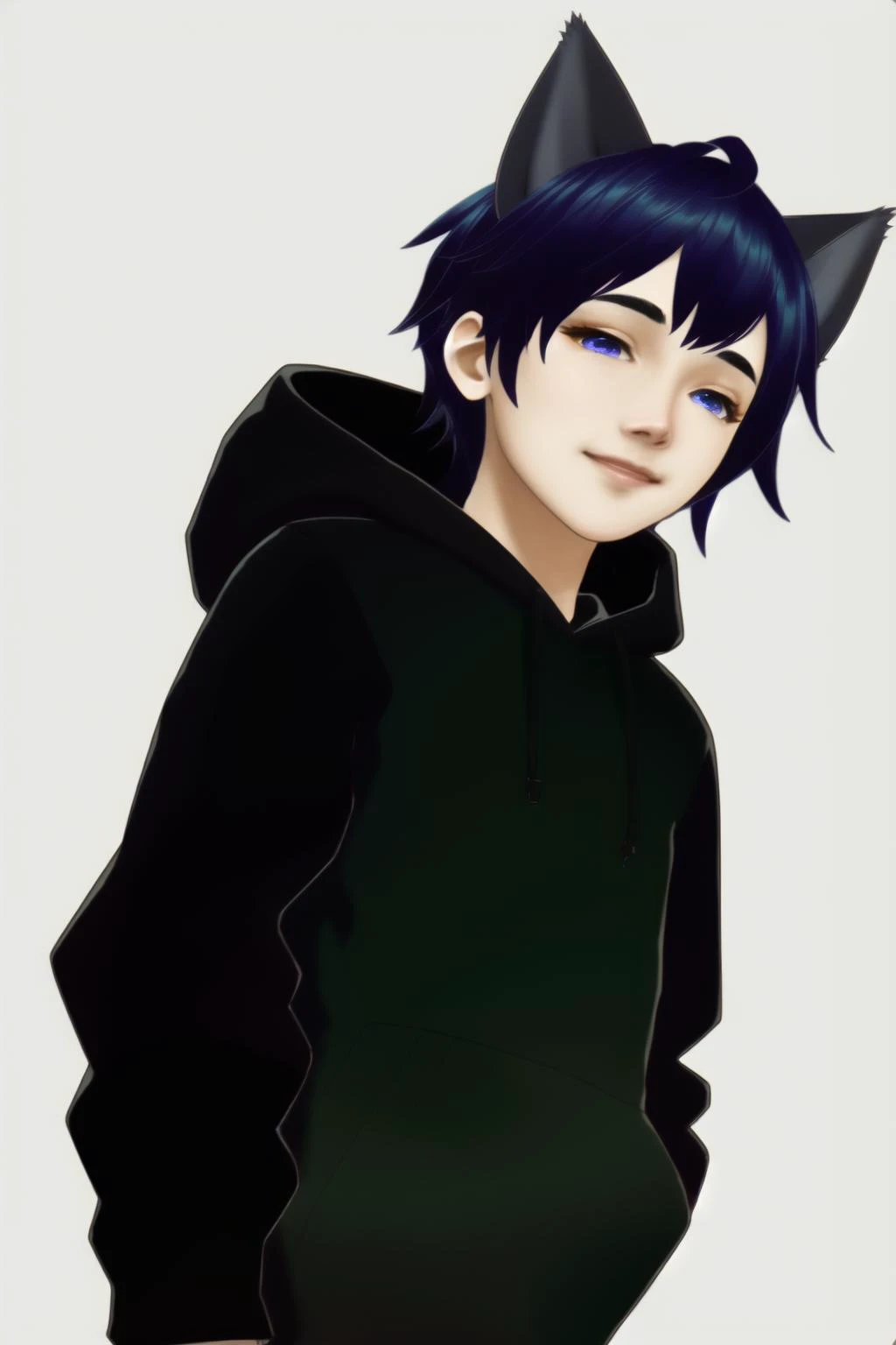 <lora:EarthandDuskVtuber:1>(masterpiece, best quality, ultra-detailed, highres, absurdres), perfect face, sidelighting, lustrous skin,(bloom), (shine), lighting, ray tracing, sci-fi, solo, 1boy, animal ears, male focus, cat ears, solo, purple eyes, smile, vibrant dusky purple and blue hair, looking at viewer, hoodie, hood, gamer bedroom background, virtual youtuber, cat boy, depth_of_field, very detailed background, highly detailed background, Masterpiece, Ultra detailed, great composition,extremely delicate and beautiful,(Highest picture quality), (Master's work), depth of field, solo, extreme light and shadow, masterpiece, rich in detail, (fine features), (highest quality), (masterpiece), (detailed eyes), (beautiful) detailed,beautiful detailed eyes, full body, (extremely detailed illustrated digital art 8k wallpaper),(masterpiece), (best quality), (ultra-detailed), (best illustration),(best shadow),perfect lighting , perfect anatomy , vivid colors,