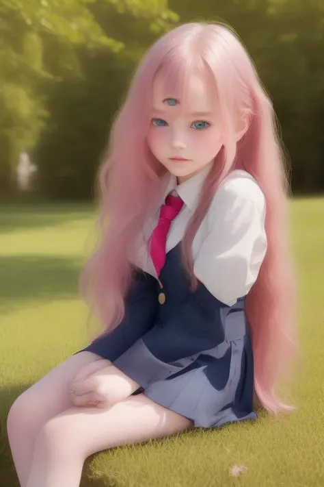 {{eyes visible through hair}}, {{masterpiece}}, {{{best quality}}}, {{ultra-detailed}}, {illustration}, {{an extremely delicate and beautiful}}, <lora:EyeOnForehead_v1.1A:1>EyeOnForehead,1girl,stylish pose,sitting,school uniform, hair pink,