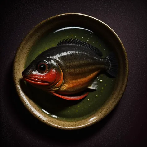 cinematic photo concept art plate dish( haute cousine:1.1)  tasty exotic  food roasted prehistoric fish, big bulged eyes)), spices, jalapenos, red pepper <lora:foodphoto_last:1> . digital artwork, illustrative, painterly, matte painting, highly detailed . 35mm photograph, film, bokeh, professional, 4k, highly detailed