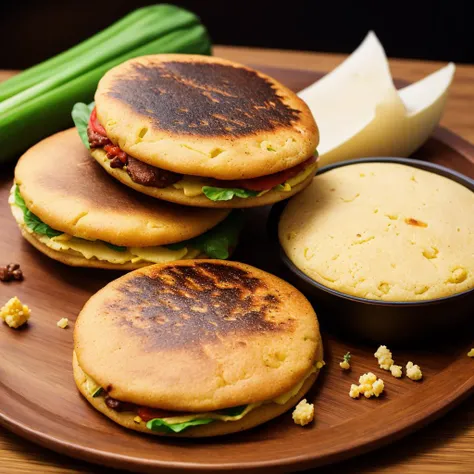 best quality,masterpiece,highly detailed,ultra-detailed,
no humans, food Venezuelan, Arepas, Grilled or Baked, Plate, Cornmeal dough, Various fillings
,<lora:neg4all_bdsqlsz_V3.5:-1>
<lora:foodphoto_last:2.5>
<lora:Vectorart_last:1.5>