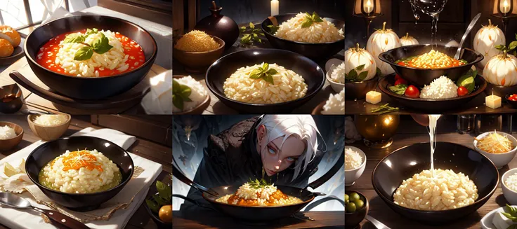 (otherworldly, otherworldly atmosphere, otherworldly appearance), highly insanely detailed, masterpiece, top quality, best quality, highres, 4k, 8k, RAW photo, no humans, food Italian, Risotto, Simmered, Risotto dish, Arborio rice, Broth, Parmesan cheese,
<lora:foodphoto_last:2.5>, (fantasy world)