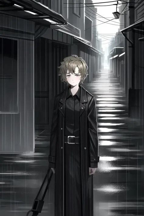 1girl, (from above), solo, alley, city, (heavy rain:1.3), lamp post, industrial, encroaching darkness, profounds sadness, desperation, worn out, sad expression, hopelessness, (mature female), (masterpiece), hyper detailed, (dark lighting), (light ray), shadow, intricate detail, epic, (detailed pupils), [high contrast], cinematic light, dynamic, best quality, highres, beautiful, gorgeous, <lora:feixu 0.1.5:0.8>,