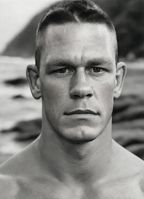 photo of beautiful sks person, hyper realistic photograph, detailed face,film grain, Kodak portra 800, f1.8, intricate, at the beach, <lora:locon_johncena_v1_from_v1_64_32:1.25>