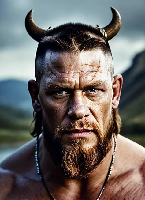 An intricate full color portrait of sks person:1 as (viking warrior), (barbarian), epic character composition, by ilya kuvshinov, alessio albi, nina masic, sharp focus, natural lighting, subsurface scattering, f2, 35mm, film grain, <lora:locon_johncena_v1_from_v1_64_32:1.25>