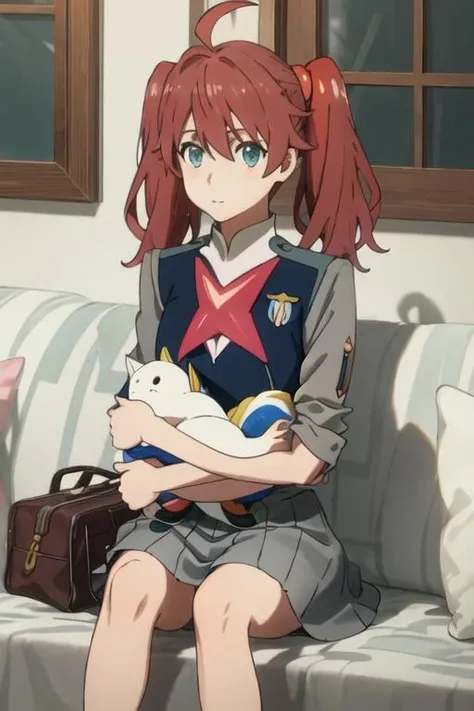 best quality, masterpiece, highres, solo, {miku_darlinginthefranxx:1.15}, twintails, ahoge, brown_hair, blue_eyes, red_hair, long_hair, green_eyes, 1girl, looking_at_viewer, school_uniform