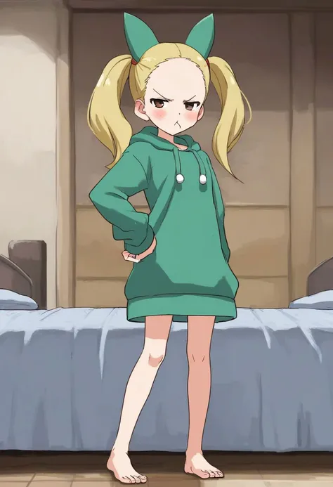 Beautiful 1girl, full body, solo, (very long waist length blonde hair, straight blonde hair: 1.28), ((light blue eyes)), clear skin, (large darker fox ears: 1.45), pale skin, medium breasts, (thin hips, thin waist , athletic body: 1.25), background, looking away, pained expression, revealing clothes, (wearing big oversized green hoodie, panties, dog coller: 1.5), (sitting on floor, looking up at viewer, pov:1.7), (arms behind back: 1.6),  dungeon background, 4k textures, soft light, elegant, highly detailed, sharp focus, soothing tones,