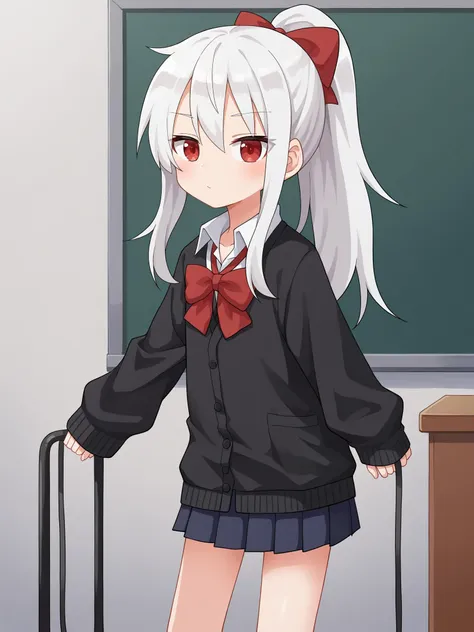 score_9, score_8_up, score_7_up, BREAK, source_anime  <lora:yamamoto-mix-lyco-pony-v1:0.8>
1girl, solo, light skin, white hair, red eyes, long hair, ponytail,
headphone, school uniform, pleated skirt, oversized clothes, black cardigan, sleeves past wrists