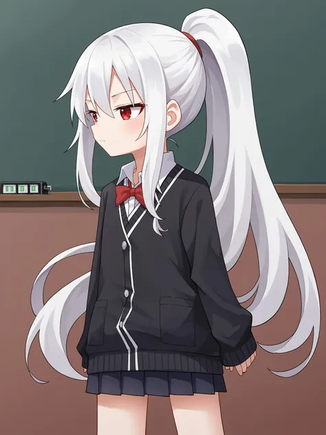 score_9, score_8_up, score_7_up, BREAK, source_anime  <lora:yamamoto-mix-lyco-pony-v1:0.8>
1girl, solo, light skin, white hair, red eyes, long hair, ponytail,
headphone, school uniform, pleated skirt, oversized clothes, black cardigan, sleeves past wrists