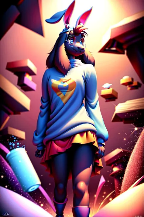 Octane render, cinematic lighting, epic composition, magical atmosphere, very cartoon, unreal engine 5, masterpiece, best quality, 8k wallpaper, illustration, light colors, soft colors, (((solo))), female, woman, 1girl, 1, long hair, skirt, cute face, Furry, wearing a baggy sweatshirt, Rabbit, asian, cute round face, closed mouth, smile, body fur,
<lora:RalseiBlackFur_V1:1>