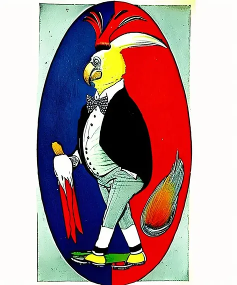 afc_nick, a cockatoo, elegant attire, vintage illustration, <lora:afc_nick-15:1>