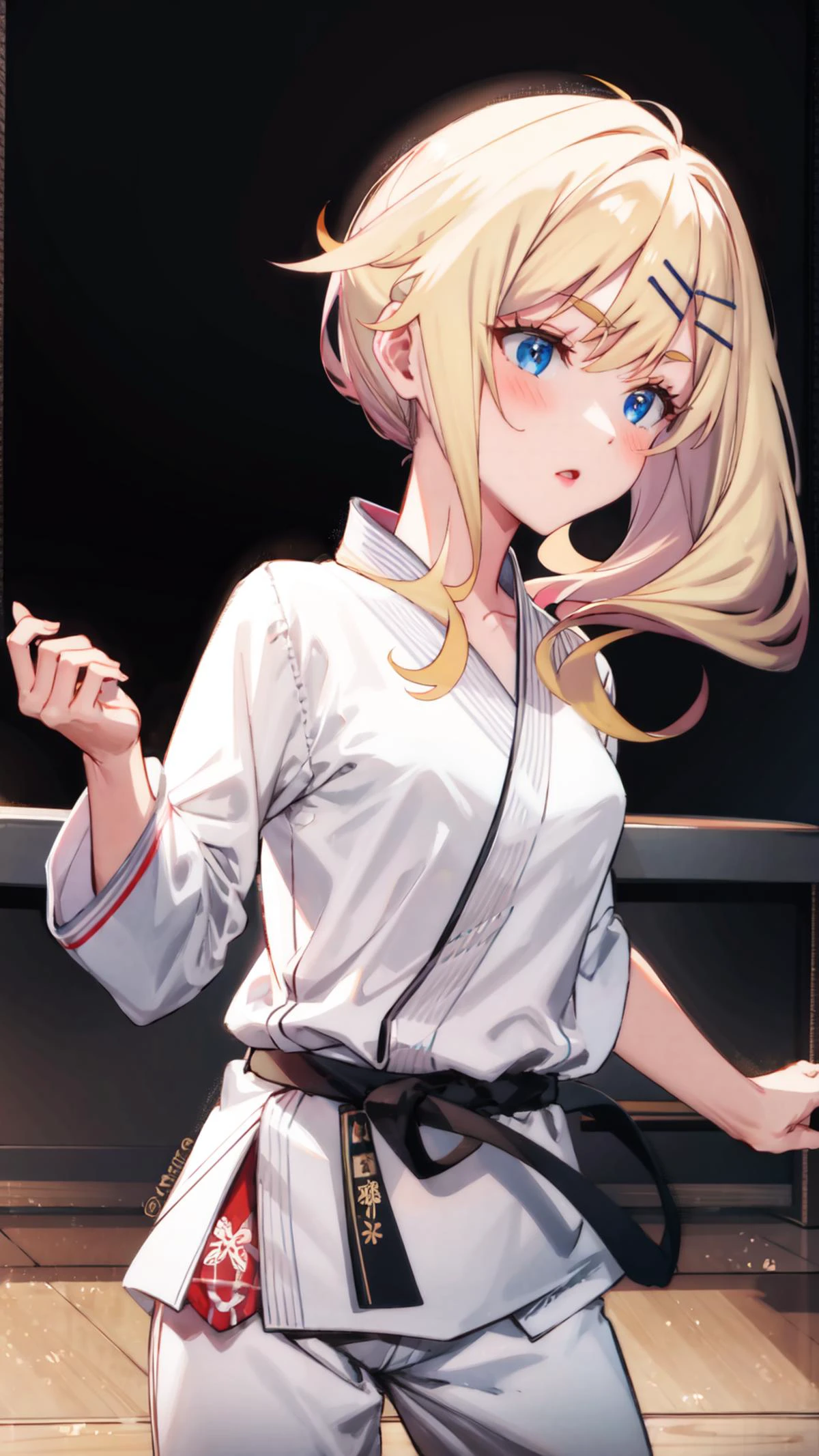 <lora:Fruittart_HayuNukui-v04:0.65> ochihayu, <lora:karate_gi_v1:0.8> karate gi