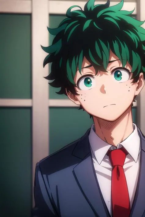 izukumidoriya, <lora:izuku midoriya s3-lora-nochekaiser:1>,
izuku midoriya, midoriya izuku, short hair, (green eyes:1.3), male focus, green hair, messy hair, freckles,
BREAK shirt, school uniform, jacket, necktie, red necktie, grey jacket, u.a. school uniform,
BREAK indoors, classroom,
BREAK ,
BREAK <lyco:GoodHands-beta2:1>, (masterpiece:1.2), best quality, high resolution, unity 8k wallpaper, (illustration:0.8), (beautiful detailed eyes:1.6), extremely detailed face, perfect lighting, extremely detailed CG, (perfect hands, perfect anatomy),