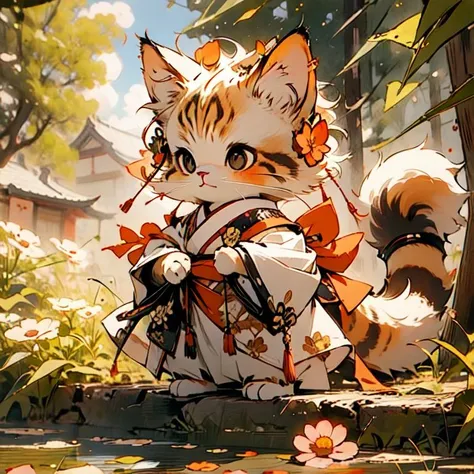 maomi, cat, 1girl, amber hair, chibi, cute, Chinese clothes,upper body,standing,falling flower, deciduous, outdoor,cloud,
(masterpiece:1,2), best quality, masterpiece, highres, original, extremely detailed wallpaper, perfect lighting,(extremely detailed CG:1.2)     <lora:maomi-00003:0.8>