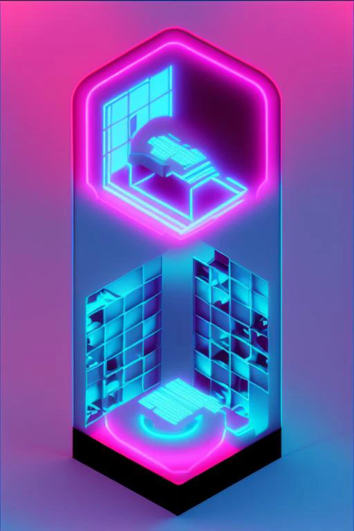 dskise, (isometric) , (neon), (vaporwave), isometric cutaway of a crystalized flower bloom, volumetric lighting , (unreal engine), octane dender, dskise
