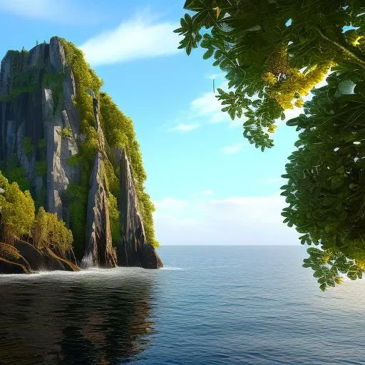 ((masterpiece)), ((best quality)), 8k, high detailed, ultra-detailed planet, cliff side reflecting off of clear water,