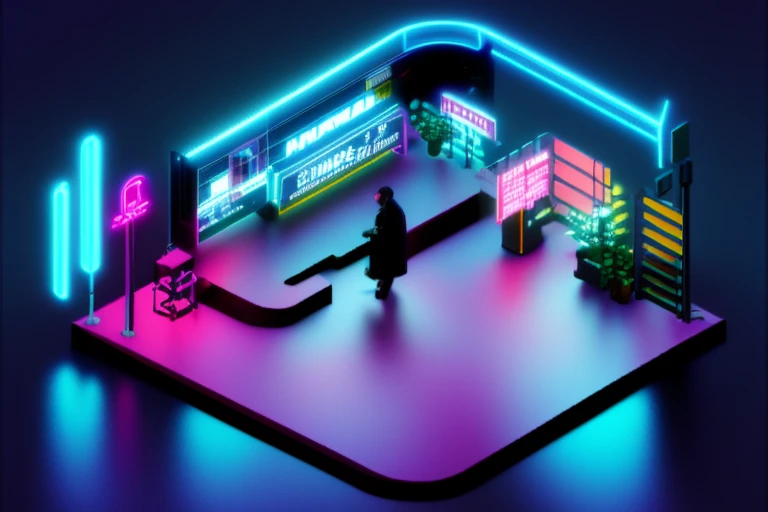 dskise, (isometric) , (neon), (vaporwave), isometric cutaway of an airport in tokyo,  volumetric lighting , (unreal engine), octane dender, dskise