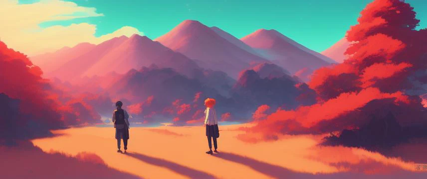 a red bearded young man, red hair, mountains in background, golden ratio, fake detail, trending pixiv fanbox, acrylic palette knife, style of makoto shinkai studio ghibli genshin impact james gilleard greg rutkowski chiho aoshima