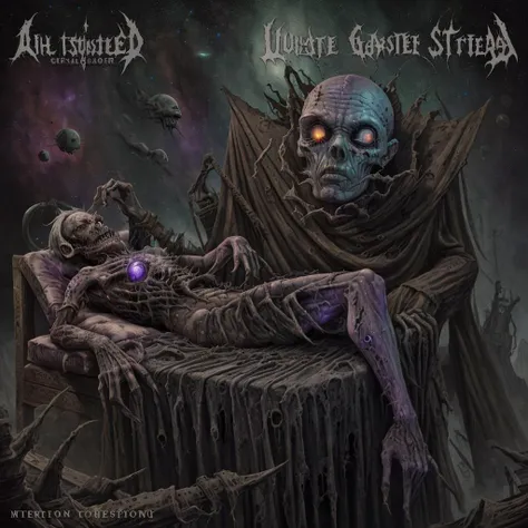 An undead galactic master sleeps Within a sub-spatial realm <lora:DM-captions:0.8> , DEATHMETAL, high quality, detailed, realistic
