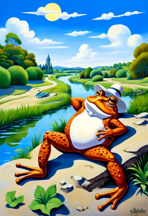 mr toad taking a nap on the river bank. painting by james gurney