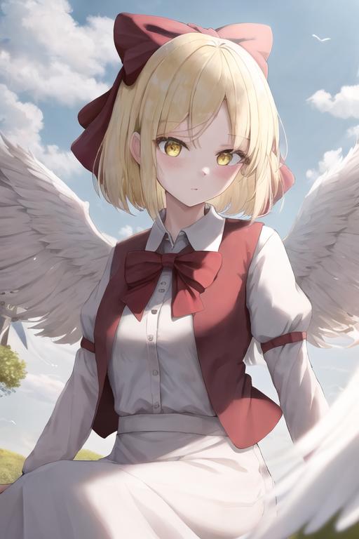 Anime girl with angel wings sitting on a rock in the grass - SeaArt AI