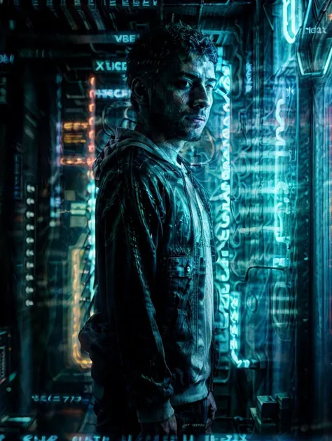 Realistic, 8K, Full HD, Programmer turned nerd, futuristic computers, in cyberpunk location, code effects, concentrated face <lora:Addams:1> <lora:add_detail:1>, RAW photo, subject, 8k uhd, dslr, soft lighting, high quality, film grain, Fujifilm XT3