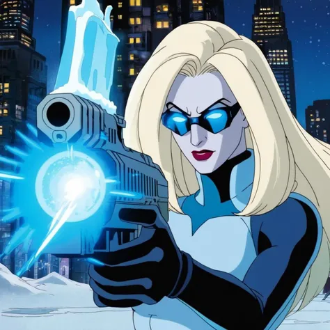 anime artwork of <lora:Mr. Freeze:1.2>
Mr. Freeze a blonde woman holding an ice gun with ice muzzle flash in a snow area In Gotham City, anime style, key visual, vibrant, studio anime, highly detailed