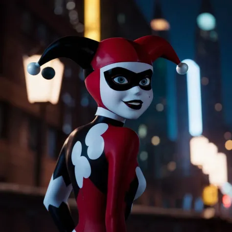 cinematic film still of  <lora:Harley Quinn:1.2>
Harley Quinn a cartoon of a naked breasts woman in a Harley Quinn costume In Gotham City Universe, shallow depth of field, vignette, highly detailed, high budget, bokeh, cinemascope, moody, epic, gorgeous, film grain, grainy