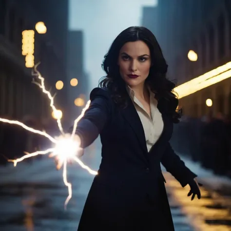 cinematic film still of <lora:Zatanna:1.2>
Zatanna a woman with a lightning bolt in her hand In Gotham City Universe, shallow depth of field, vignette, highly detailed, high budget, bokeh, cinemascope, moody, epic, gorgeous, film grain, grainy