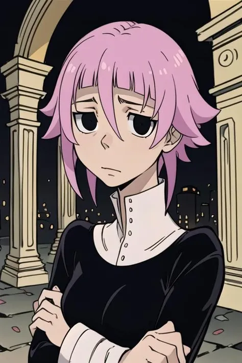 masterpiece, best quality, illustration, 1girl, solo, looking at viewer, upper body, depth of field, ligne claire, , <lora:crona_soul_eater:0.74>, crona_soul_eater, pink hair, black eyes, , , ancient rome, High resolution