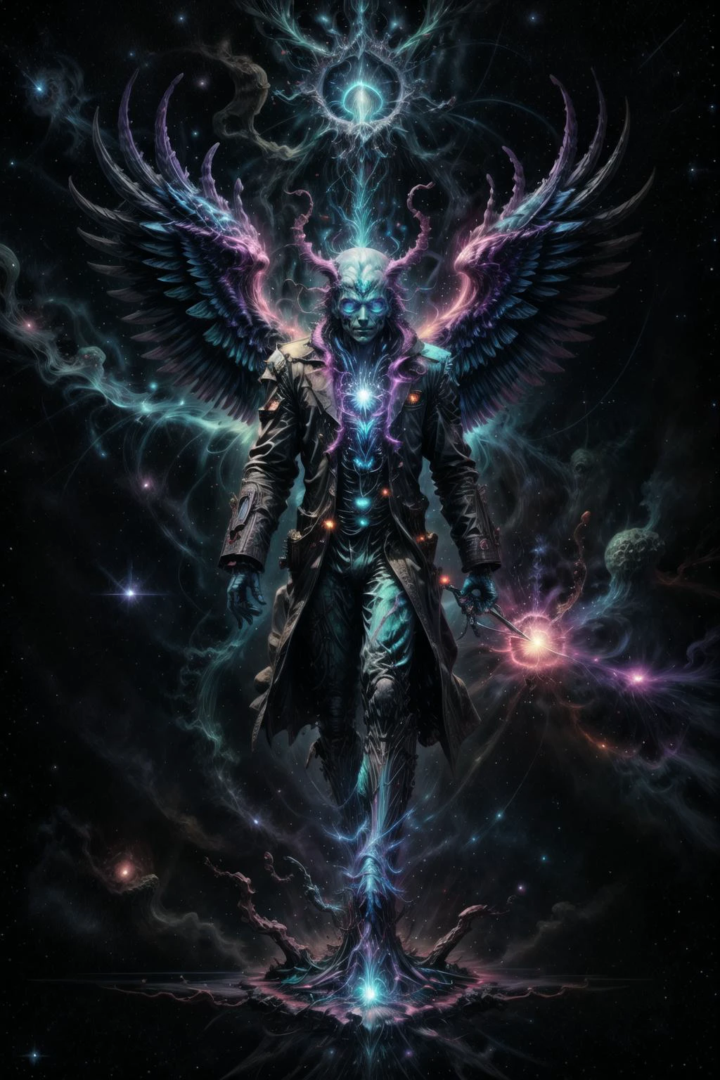 voidparadigm winged arboral cryptid, neon theme, voidpsychic, astral background <lora:Atomic_Undead:0.7> <lora:add_detail:0.5> <lora:realistic:0.5>