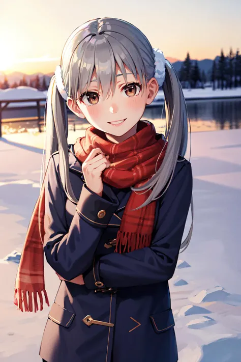 masterpiece, best quality, highres, aasodachi, long hair, twintails, brown eyes, <lora:oikura_sodachi_v1:0.8>, snow, winter clothes, scarf, smile, outdoors