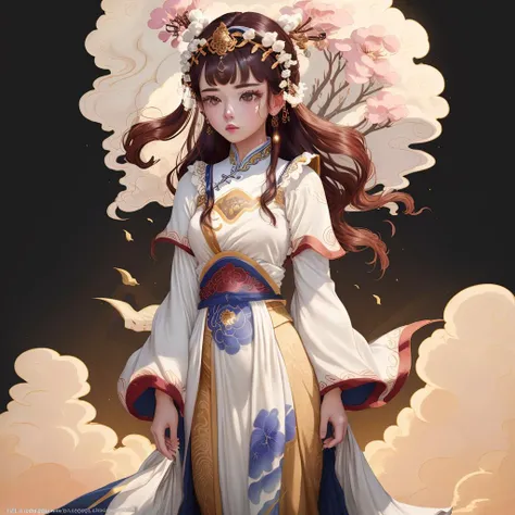 1girl, standing in the clouds, white background, cloudy sky,
Chinese drama costume,
<lora:guochao_v3:1>, (((masterpiece))), (((best quality))), ((ultra-detailed)),(detailed light),((an extremely delicate and beautiful)),