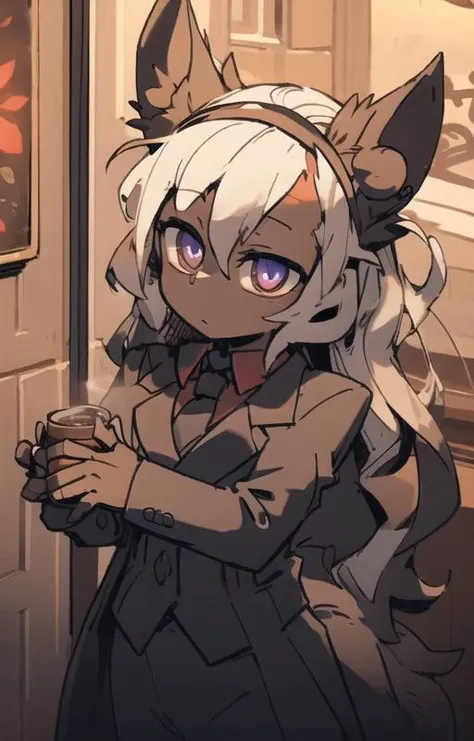 best quality, masterpiece, best shadow, shade, beautiful lighting, High Contrast, modeus with heart shapes and heart shaped pupils, coffee shop, night, colored lights,formal wear <lora:Helltaker:0.6><lora:Masterpiace:0.2> <lora:40_niji:0.4> <lora:mangguo:1>