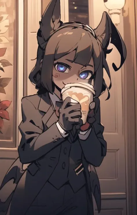 best quality, masterpiece, best shadow, shade, beautiful lighting, High Contrast, modeus with heart shapes and heart shaped pupils, coffee shop, night, colored lights,formal wear   <lora:Helltaker:0.6><lora:Masterpiace:0.2> <lora:40_niji:0.3> <lora:mangguo:1>