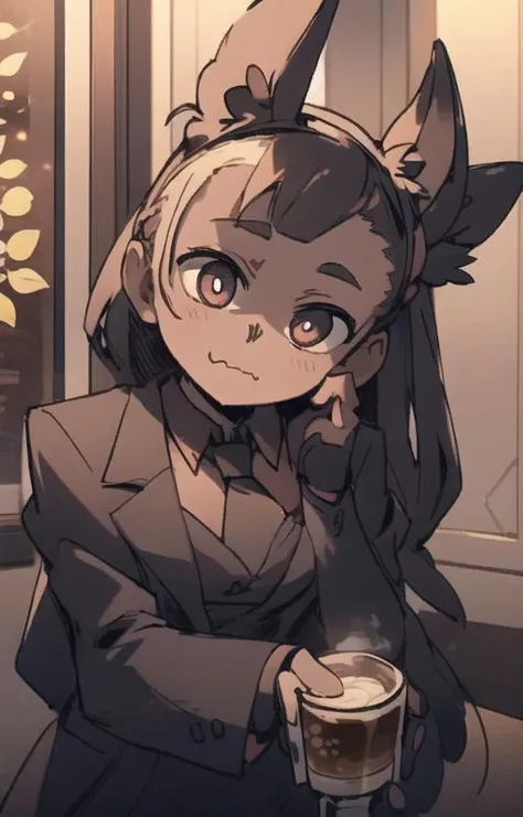 best quality, masterpiece, best shadow, shade, beautiful lighting, High Contrast, modeus with heart shapes and heart shaped pupils, coffee shop, night, colored lights,formal wear <lora:Helltaker:0.6><lora:Masterpiace:0.2> <lora:40_niji:0.3> <lora:mangguo:1>