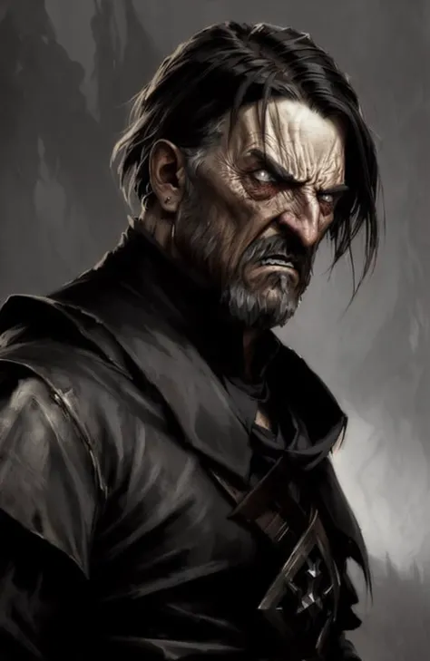 Style by Style Style-Crypt award winning epic oil painting of an older male medieval peasant, (angry expression:1.2), sinister, evil, (backlighting:1.3), digital painting, concept art, smooth, sharp focus, rule of thirds, dark fantasy,intricate details, art by aleksi briclot, medium shot, (shallow depth of field:1.3)<hypernet:SamArt:0.262>