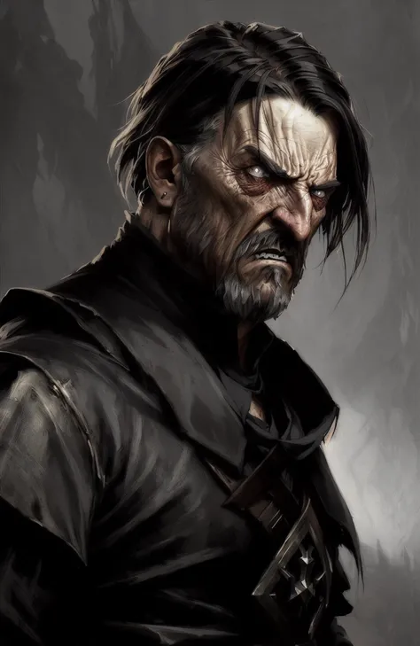 Style by Style Style-Crypt award winning epic oil painting of an older male medieval peasant, (angry expression:1.2), sinister, evil, (backlighting:1.3), digital painting, concept art, smooth, sharp focus, rule of thirds, dark fantasy,intricate details, art by aleksi briclot, medium shot, (shallow depth of field:1.3)<hypernet:SamArt:0.262>
