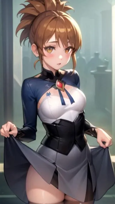 extremely detailed CG unity 8k wallpaper,beautiful detailed girl,perfect shadow,masterpiece,best quality,perfect skin,shiny skin,perfect girl,1girl,marci,<lora:Marci:1>,standing still,skirt lift,
