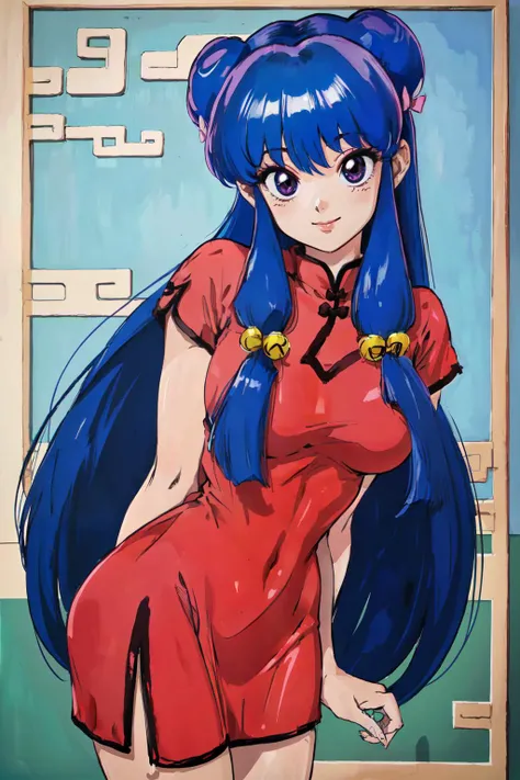 <lora:shampoo_v1_locon:0.85>shampoo \\(ranma 1/2\\), chinese clothes,dress,china dress, breasts,
(best quality, masterpiece, RAW photo,ultra-detailed:1.2), <lyco:GoodHands-beta2:1.0>,1girl,solo,looking at viewer, smile,
