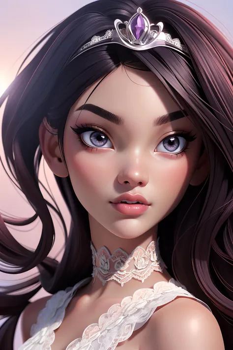 amazing portrait photo of athefar, petite, no makeup, (very wide face), (lace choker), (royal tiara:1.3), sunlight, ProfessionalDetail, SkinDetail <lora:CoolWear:0.6> <lora:ClothingAdjuster3:-0.8>