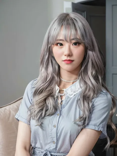 luda in blouse, long grey hair, hair bangs, cute asian girl, 20yo, half body, sexy pose, looking to camera, standing

dark bedroom, rim lighting, two tone lighting, dimly lit, low key
, hyper realistic lifelike texture dramatic lighting unrealengine trending on artstation,award winning photo,nikon RAW photo,8 k,Fujifilm XT3,masterpiece, best quality, realistic, photorealistic,ultra detailed,extremely detailed face, 

<lora:luda-sd1.5-n30-e525-000004:0.77> <lora:epiNoiseoffset_v2:0.5>