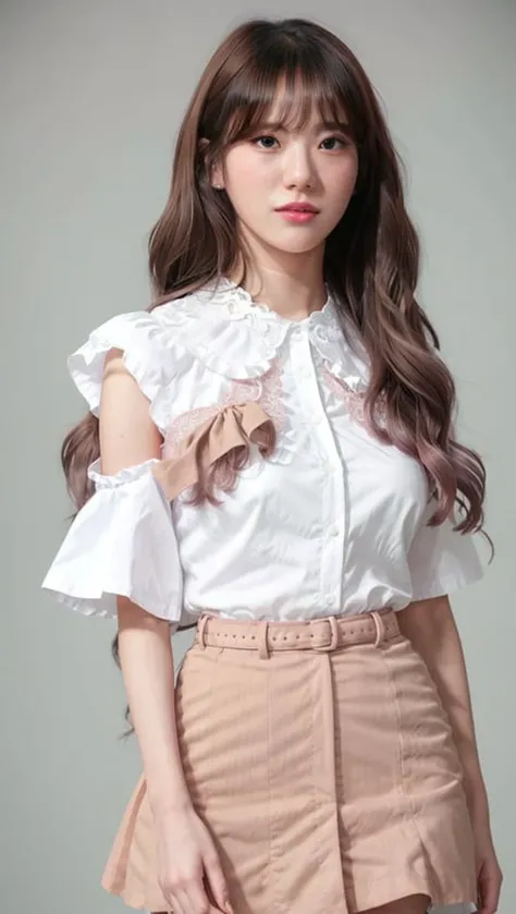 luda in white collar lace blouse, pink_skirt, white fishnet stocking, long brown hair, hair bangs, cute asian girl, 20yo, standing, legs
, hyper realistic lifelike texture dramatic lighting unrealengine trending on artstation,award winning photo,nikon RAW photo,8 k,Fujifilm XT3,masterpiece, best quality, realistic, photorealistic,ultra detailed,extremely detailed face,
<lora:luda-sd1.5-n30-e525-000004:0.77>