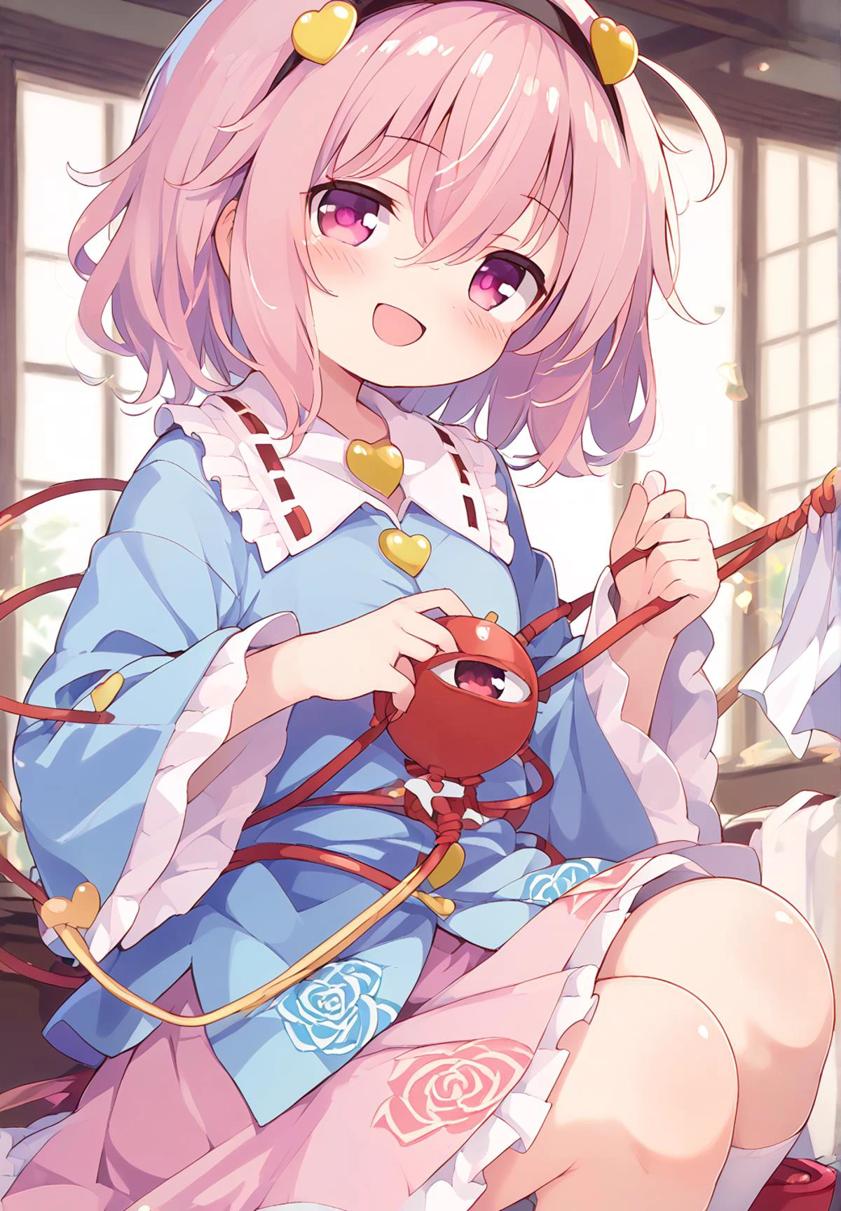 score_9, score_8_up, score_7_up, BREAK
source_anime, best quality, masterpiece, BREAK
mhy,aba Break
1girl,solo, skinny, BREAK
dynamic angle, drastic pose,aba,
<lora:satori.pony:1> komei .satori, pink eyes,third eye, pink hair,blue shirt, frilled shirt collar, frilled sleeves, wide sleeves, pink skirt,hairband,
BREAK
li, kawaii ,official art, official wallpaper, 8k detailed wall paper,ultra detaile,
klg,nto,aro,zun,ayb,zri,uum,(uun),ayb,uum,zri,zun,hij,qhy,
lover's face,joyful eyes, delighted gaze,joyful expression, innocent smile, carefree posture, bubbly personality, radiant face, playful ambiance, heartwarming vibe, vibrant colors, laughter-filled,peaceful expression, eyes slightly open, soft smile,flowing hair, gentle breeze, cozy ambiance, content smile effortlessly,genuine laughter warmly,ecstatic joyful expression,vibrant laughing eyes,overwhelmingly joyful mood,
watercolor,
BREAK
hairs between eyes,Facing the lens,baku_p <lora:baku_p-000001:0.03> <lora:baku_p-000005:0.12> <lora:baku_p-000003:0.24> <lora:baku_p-000020:0.25> <lora:baku_p:0.25>
<lora:cedar-lyco-pony:0.08> <lora:Shuz-v3-PDXL:0.04>