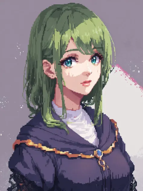 masterpiece, best quality,
1girl, (solo),
(65 years old, 65y.o, (old, wrinkles:1.1))
green hair,
expressiv eyes,
shoulder length hair,
(german clothes:1.2)
" ",
fantasy
<lora:pixelartV3:0.8> pixelart